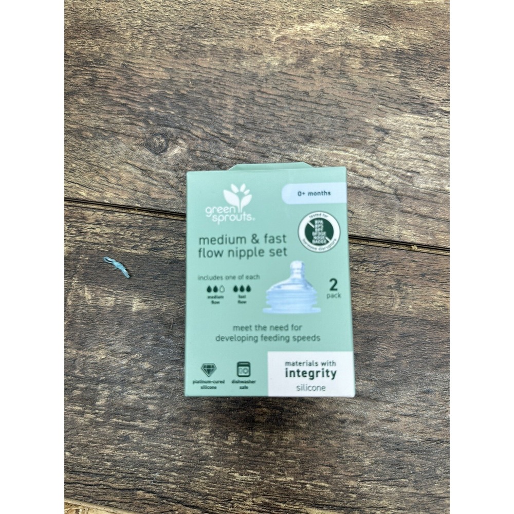 Green Sprouts Medium & Fast Flow Nipple Set 2 Pack Silicone 0+ Months BPA Free